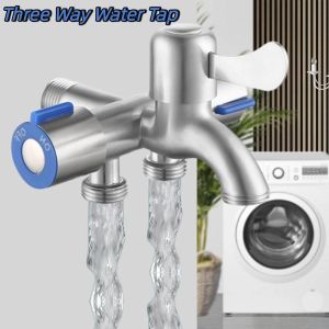 MAULLY with Tape Stainless Steel Faucet One in Three Out with Washing Machine Outlet Washing Machine Faucet Durable Anti-Leakage Angle Valve Faucet Outdoor Bathroom