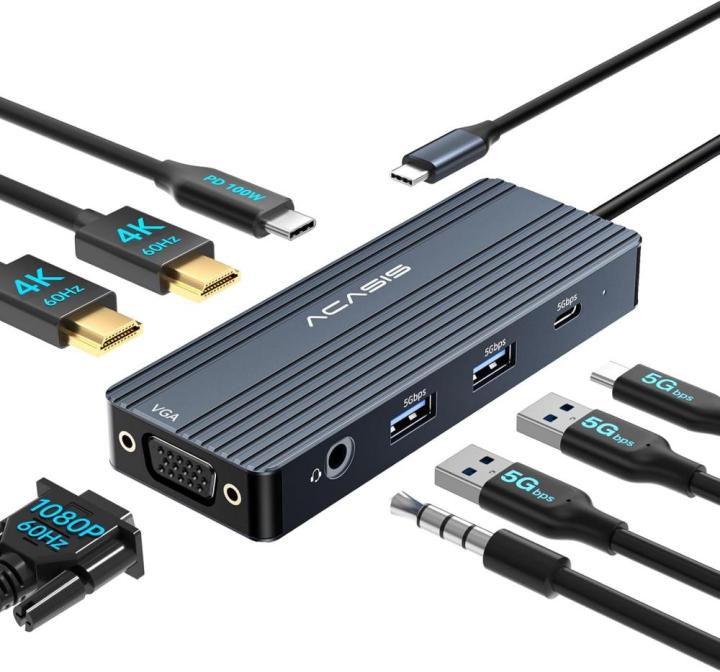 Dock USB-C 8 trong 1 Acasis: 85W PD, Dual 4K60hz, MST cho máy tính xách ...