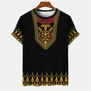 [Local Stock] VCC Summer Mens Vintage T-shirt African Tradition Stripe Printed T Shirts Casual O-Neck Short Sleeve Tees Street Fashion Loose Tops
