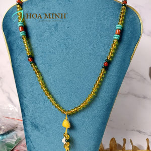 Vòng chuỗi 108 hạt đá Thạch Anh vàng size 6 li phối ngọc jasper vuông charm mã não cỏ 4 lá xà cừ | Hoa Minh Gem