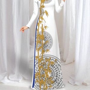 [HCM]Áo dài truyền thống in tre trống đồng cao cấp - KHÔNG KÈM QUẦN
