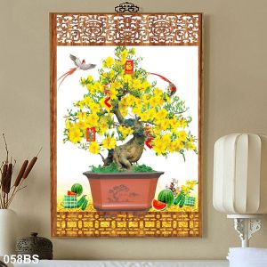 Tranh ốp tường họa tiết hoa mai vàng