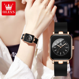 นาฬิกา Olevs สำหรับผู้หญิงสไตล์เกาหลีเคลื่อนไหวสายคล้องคอซิลิโคน30เมตรกันน้ำลำลองส่องสว่างกระจกความแข็งสูง