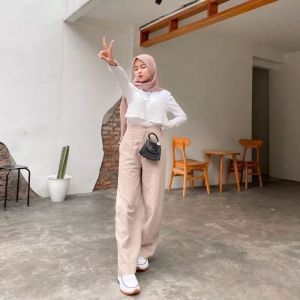 Hijjah Store Losee Pants Highwaist Celana Kulot Longgar Trousers Anti Kusut Kerja Kantor
