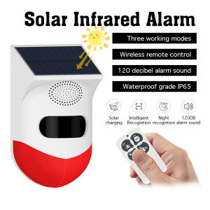 Solar Sensor Alarm with Light and Sound Solar Motion Sensor Alarm IP65 129db Security System Alarm Wireless Outdoor Waterproof Motion Detector