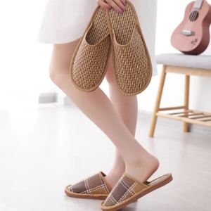 New Summer Home Bamboo Woven Rattan Slippers For Women And Couples Spring And Autumn Non-Slip Indoor Floor Mat For Maternity Use