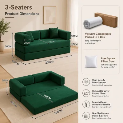 AIBE Sofa Bed โซฟาเบด 2 in 1 อัดสูญญากาศ โซฟาพับเก็บได้ โซฟาเตียงนอน โซฟาหลายฟังก์ชัน โซฟาปรับนอน 2-3ที่นั่ง ขนาด 150-200ซม