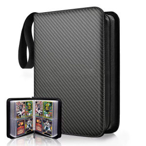 400/900 Grids Trading Card Binder Game Card Collection Binder with 50 Pcs Removable Sleeves with Zipper & Handle