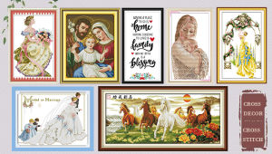 Pink Rose Stamped Cross Stitch Set Flower 11CT DIY Handmade Embroider Needlework DMC Threads Complete Kits Pattern Pre-Printed On the Cloth Home Kids Room Decor