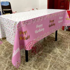 Table Covers Happy Birthday Decor Letter Printed Waterproof Tablecloth Pvc Plastic 6seater rectangle Decoration Drawing Scene Layout Wedding Celebration
