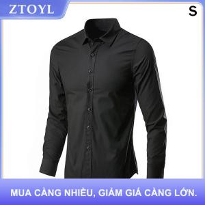 【ZTOYL】 Người Đàn Ông Màu Đen Dài Tay Ngắn Tay Áo Sơ Mi Tinh Khiết Màu Nút Cao Cổ Áo Sơ Mi Phần Cơ Bản