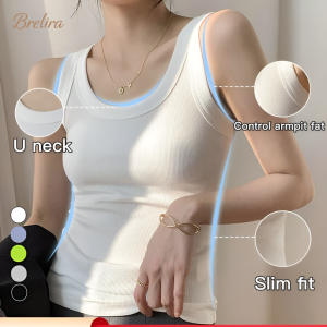 『Brelira』40-75kg Stretch Slim Fit Camisole Women Tank Womens Girl Female Fashion Sleeveless Singlets Square Round O Neck Singlet Comfortable Sporty Wear Crop Tank Camisoles Tops