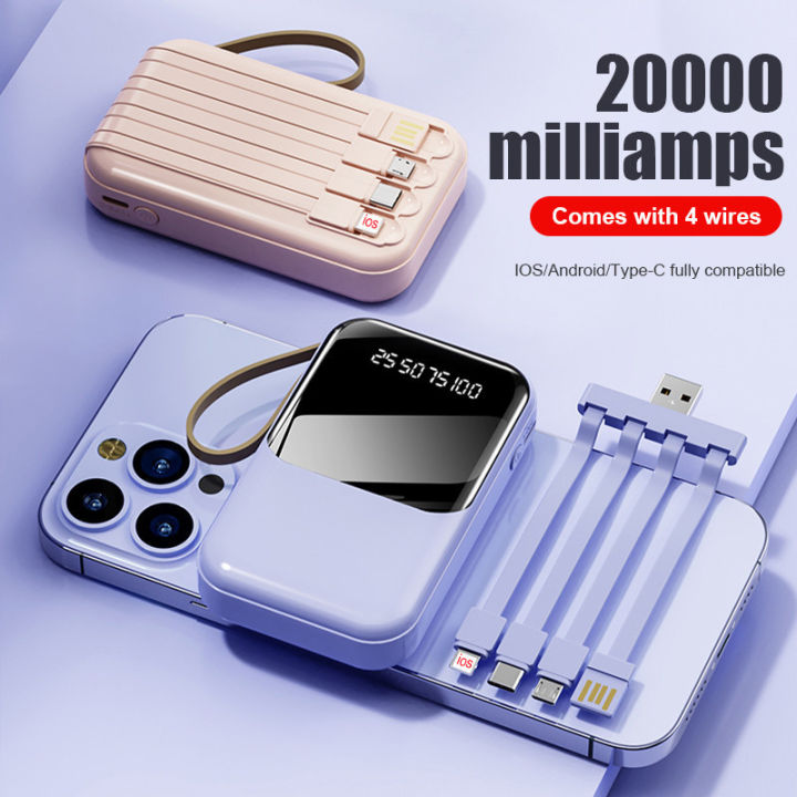 Built-in USB Multi Cable Macaron KC58 Power Bank 20000mAh with Digital LED Display