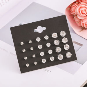 12Pairs White Cubic Zirconia Earrings Set Men Women Round Diamond Stud Earrings sImple Fashion Jewelry Pearl Earrings