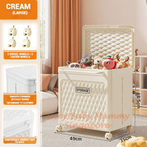 Free Installation Toys Storage Box with Lid & Movable Laundry Basket Plush Doll Organizer For Kids