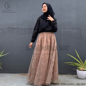 Rok Brukat Satin Payung Kondangan Alina Umbrella Skirt Brokat Brukat Mutiara GRATIS Potong