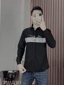 Áo Sơ Mi Nam Nữ Tay Dài Phối Viền Ngang Thêu Chữ BELIVE