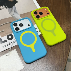 Luxury Bright Fluorescent Liquid Silicone For Magsafe Case For iPhone 17 Pro Max Neon Color Wireless Charge Magnetic Soft Cover