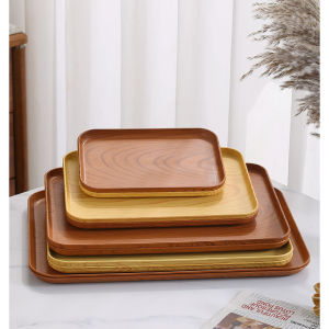 Rectangular Wood Grain Plastic Tray Coffee Tea Breakfast Food Tray Party Food Plate Reusable Serving Trays