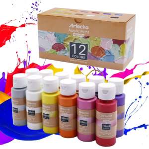 Metallic Acrylic Paint Set 12 Colours 59ml Each Art Paint Canvas Rock Wood Fabric Rich Pigments Gloss Fast Dry Vibrant
