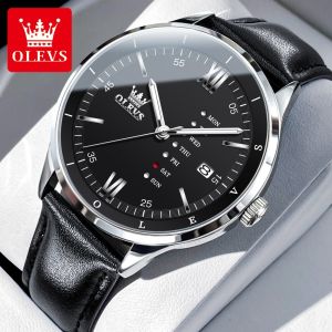 OLEVS Đồng hồ nam chính hãng Dây đeo bằng da không thấm nước lịch 2931