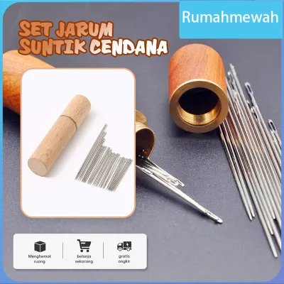 30PCS Jarum jahit tangan jarum besi jarum selimut kain jarum jahit set tong jarum kayu kompak set jarum Needlework Set kayu solid