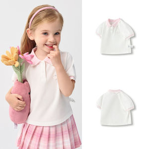 Balabala ผ้าฝ้ายสไตล์หวาน2025เสื้อโปโลหญิงฤดูร้อน