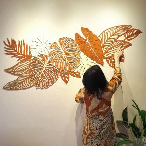 Dekorasi Dinding Kayu Alokasia Monstera 1.8m x 0.9m Hiasan Ruang Tamu daun
