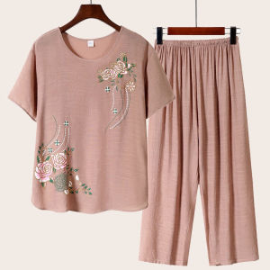 Elegant Floral Embroidered Linen Terno Set for Women L2641