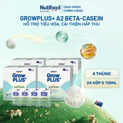 Combo 4 x Thùng 24 hộp Sữa bột pha sẵn GrowPLUS+ A2 beta-casein Hộp 110ml