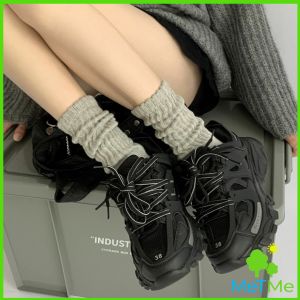 METME ถุงเท้านุ่มหนา นุ่ม สไตล์ญี่ปุ่น แนววินเทจ สีพื้น ข้อยาว womens socks