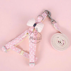 Dây dắt yếm ngực DoHa gắn nơ cotton cho chó mèo