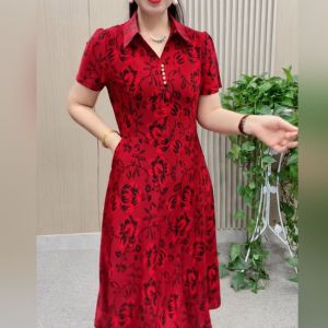Explosive style Middle age mother  womens dresses Superior quality Western style oversize Age reduction temperament Medium and long section A-line Dress