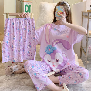 ชุดนอนผู้หญิงฤดูใบไม้ผลิฤดูใบไม้ร่วงฤดูร้อนรุ่นใหม่กางเกงขาสั้นแขนสั้นชุดสามชิ้นการ์ตูนชุดลำลองใส่อยู่บ้าน