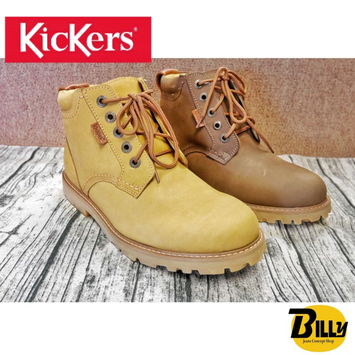 KICKERS Brand Men s Genuine Leather Lace Up Yellow Boots KK100190 Lazada