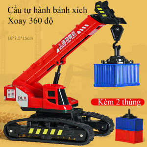 Đồ chơi mô hình xe cẩu tự hành bánh xích kèm 2 thùng chứa hút nam châm