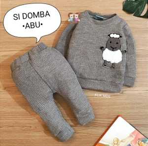 Setelan Anak - Baju Bayi Laki - Laki model Sweater Tangan Cowok Panjang Celana Panjang Bahan Waffle Motif Si Domba