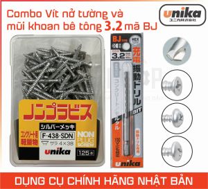 [HCM] [FREE SHIP] Combo Ốc vít bắt tường bê tông (Vít nở tường) không cần tắc kê Unika mã F438 (đầu bằng) kích thước 4x38 mm vs Mũi khoan bê tông