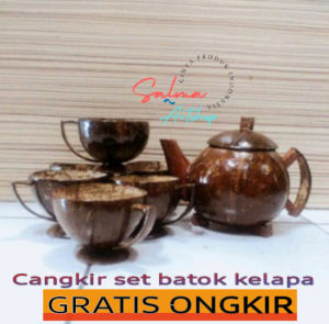 Cangkir set dan teko batok kelapa/cangkir kopi batok kelapa 1 set/teko set gelas cangkir batok isi 6pcs
