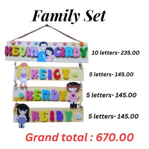 Family Set - Personalized Hanging Door Name Plate Made of Wood Handricraft