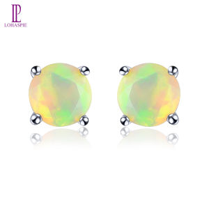 Lohaspie Jewelry Real Earring Silver 925 Original Natural Opal Stud Earring Face Round Cut Gemstone Stud Earring Opal Earrings For Women Sterling Silver 925 Jewelry