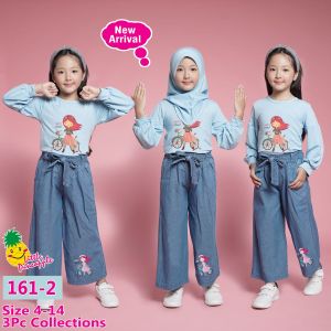 Little pineapple setelan kaos kulot Chiya jeans hijab anak 4-9Y
