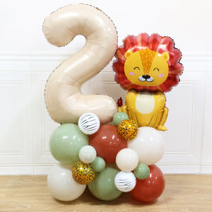 25pcs Jungle Safari Animal Lion Number Balloons Set For Kids 1 2 3 Year Birthday Party Decorations Wild One Avocado Green Globos