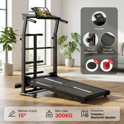 Manual Treadmill Foldable Walking Pad Multifunctional Non Electric Twisting Disc & Bluetooth Speaker