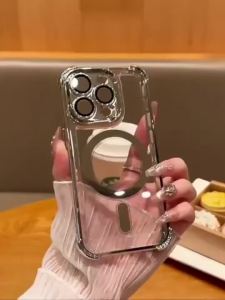 For 17e 16e 16 Pro max 15 plus 14 13 12 Luxury Shockproof Magnetic Phone Case Transparent casing cover