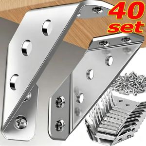 40Sets Universal Furniture Corner Connectors with Screws / Cabinet Table Triangle Support Frame / Stainless Steel Angle Brackets for Shelf Table Chair / Shelf Support Fixed Corner Brace Fastener