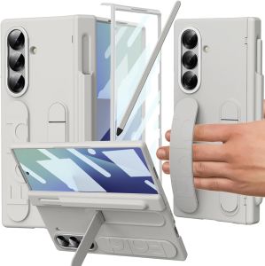 Finger Hand Strap for Samsung Z Fold 8 Ultra/Z Fold 8/Z Fold 7 Case with S Pen Holder & Stylus & Screen ProtectorKickstand Hinge Protection Wristband Matte Hard PC Shockproof Phone Case for Galaxy Z Fold 6 CaseZ Fold 5 CaseZ Fold 4 Case