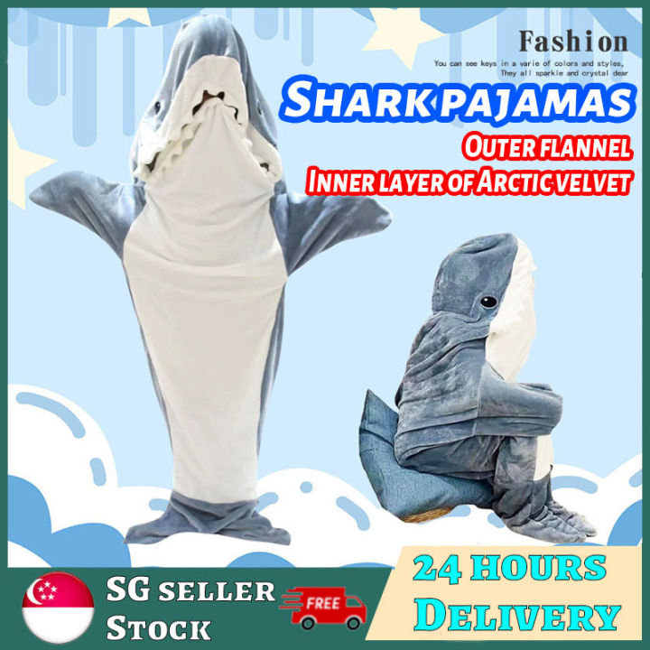 [Ready Stock]Wearable Shark Sleeping Bag Blanket Hoodie Sleep