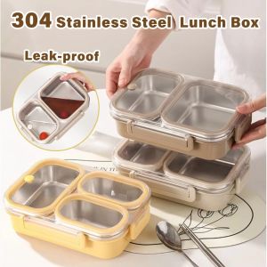 304 Stainless Steel Bento 2/3 Grids Lunch Box Multi-layer Rectangle Bento Box Storage Food Container 便当盒 饭盒
