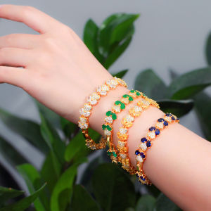 SEQUITO Top Quality Dubai Elegant Bridal Jewelry AAA Cubic Zirconia Diamond Setting Yellow Gold Plated Heart Bracelet Bangle for Women Wedding B129